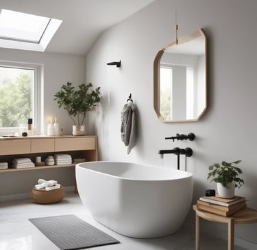 a candle sitting on top of a bathtub next to a window