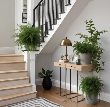 an escalator with a person riding down it