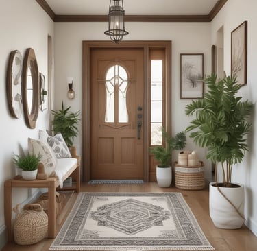 Colorful braided rug with circular border on edge