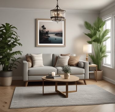 a room with a couch and a table