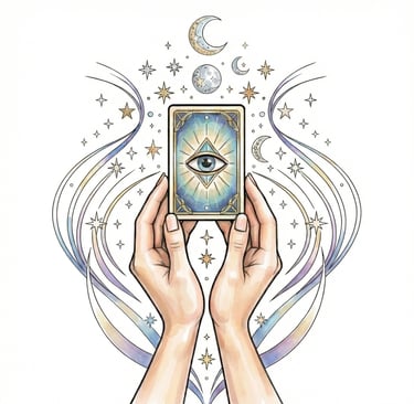 finished coloring page of hands holding an oracle card