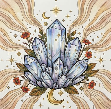 finished coloring page of crystals and flowers