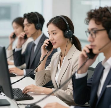 A friendly professional assisting a client with rent agreement paperwork in a cozy office setting.