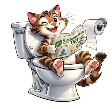 Cat using the toilet, flusshable litter is a myth
