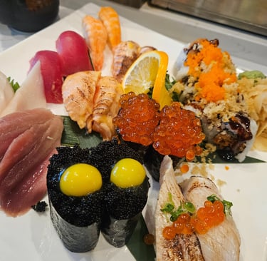 Assorted nigiri and sashimi with ikura at Tsukino Sushi Sarasota