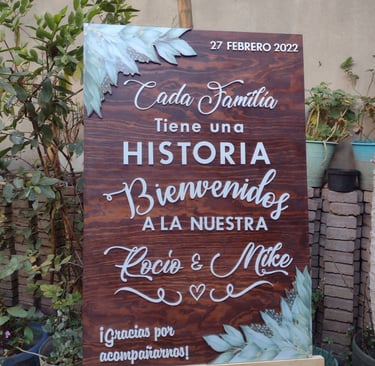 Letrero de bienvenida de madera rustica