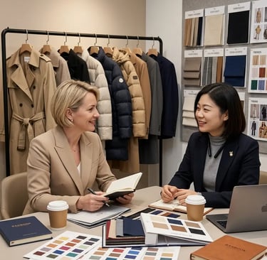 Fabric consultation with client selecting materials and colors