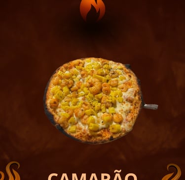 Pizza de Camarão artesanal com ingredientes premium da Pizzaria Caraíva Lisboa
