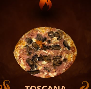 Pizza Toscana artesanal com ingredientes selecionados da Pizzaria Caraíva Lisboa