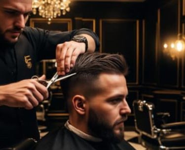Professional barber providing a modern haircut service at Alpha Studio in Vilnius