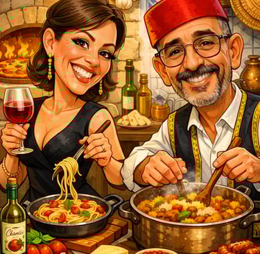 Bettina & Ridha , couple épicé en pleine cuisine