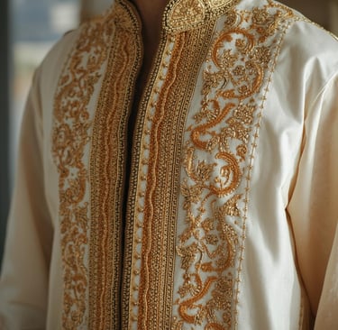 détails d'une jebba homme richement brodée , culture tunisienne