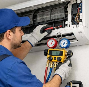 técnico realizando mantenimiento a minisplit 