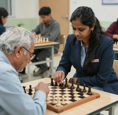 An image showing a middle-aged man focused on solving a puzzle game on a smartphone, seated comfortably at home.