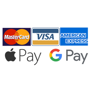 Accepted payment methods including Mastercard, Visa, American Express, Apple Pay, and Google Pay.