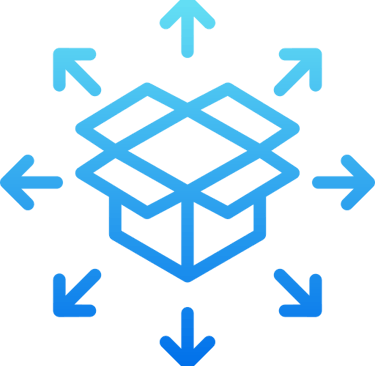 Open box with distribution arrows icon representing product distribution and logistics