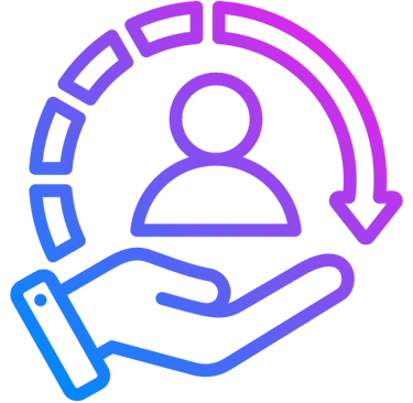 Hand holding person icon with circular arrow representing customer support and user care services