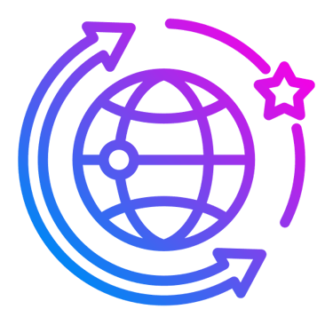 Globe with circular arrows and star icon representing global business expansion and international growth