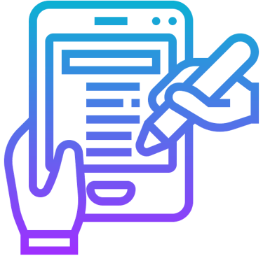 Hand holding smartphone with digital form and stylus pen icon for online registration