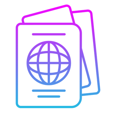 Stack of passports with globe icon representing international travel documents and visa services
