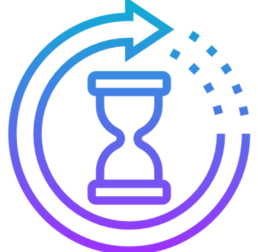 Hourglass with circular arrow icon representing time processing and workflow efficiency