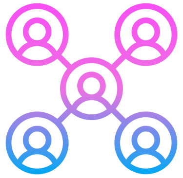 Connected user profile icons representing professional social networking and community building