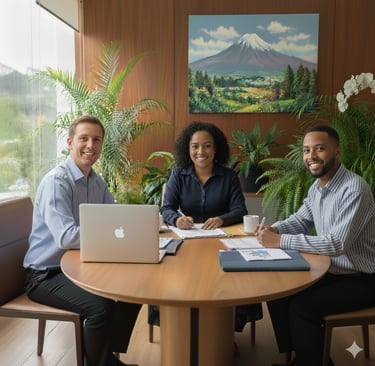 Una pareja joven está firmando un contrato de seguro médico