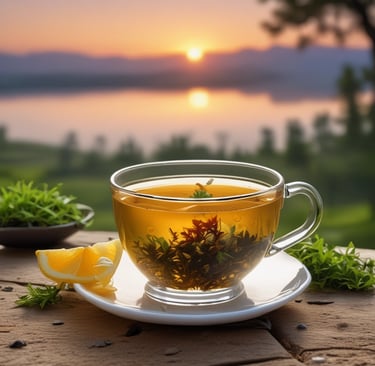 Close-up of a delicate porcelain tea ball surrounded by lush green leaves.