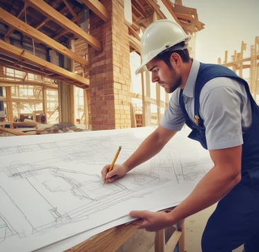 Modern construction site with workers applying paramano plaster on a building facade under a clear blue sky.
