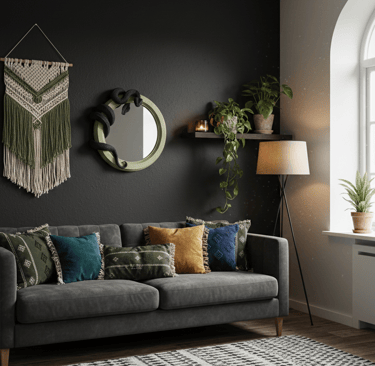 Espejo de pared redondo decorativo con una escultura realista de serpiente negra enroscada alrededor