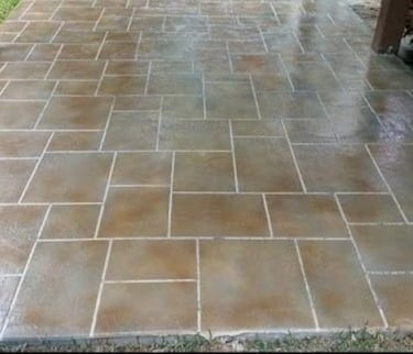 a patio with a brick patio with a brick patio