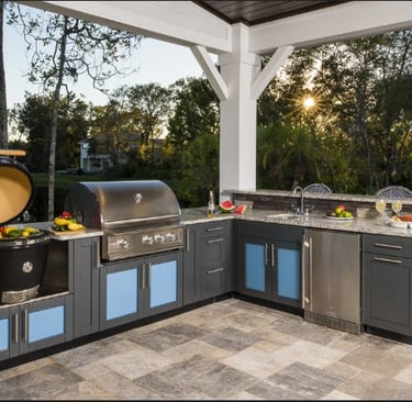 a kitchen with a grill and a grill