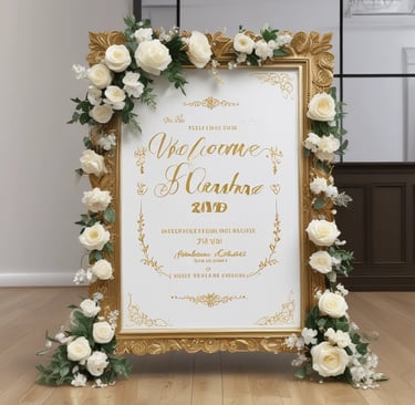 A beautifully crafted personalized welcome sign with warm colors and intricate Arabic calligraphy.