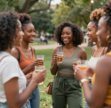 A vibrant crowd eagerly listening to a speaker at a lively event.