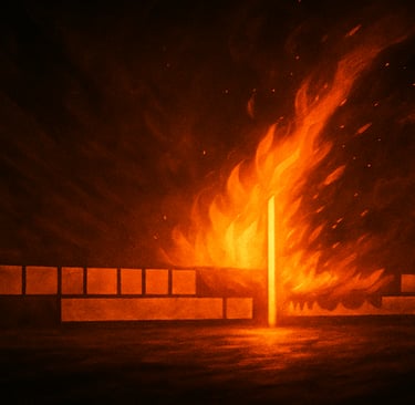 Video editing timeline with fiery playhead and illuminated video clips