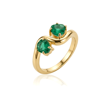 Anel Colombiana Em prata com banho de ouro amarelo 18k+2 esmeraldas colombianas