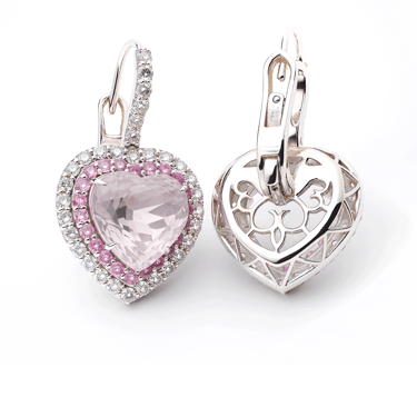 Brincos 18k Em ouro branco 18k com brilhantes e kunzita