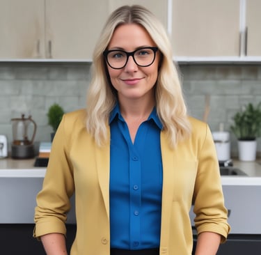 Happy customer smiling inside a black luxury car showroom with red and black decor.