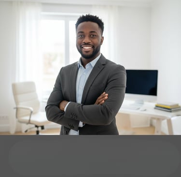 Happy satisfied black young professional man