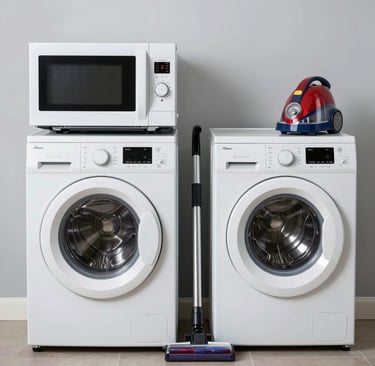 Array of neatly arranged kitchen gadgets displayed on a wooden countertop.