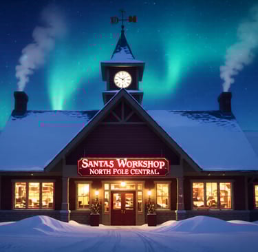 Illustration of Santa's workshop at the North Pole