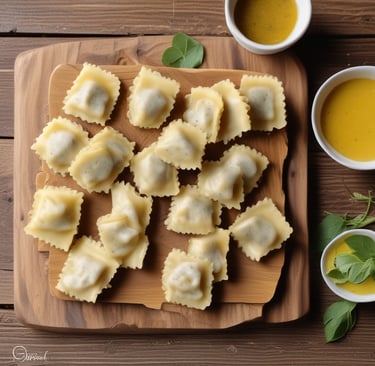 Close-up photo of fresh tagliatelle pasta on a wooden board