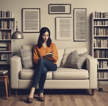 A cozy reading nook with a travel map pinned on the wall and a loyal dog curled up nearby.