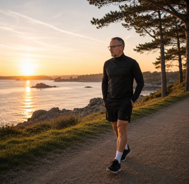 Marche active et récupération dans le Golfe du Morbihan au coucher du soleil