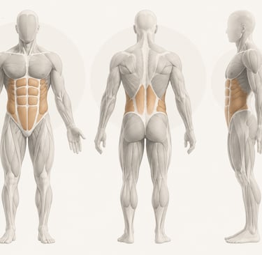 Diagramme anatomique minimaliste du corps humain ciblant les muscles lors d'un gainage.