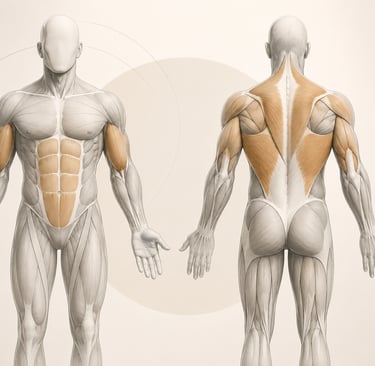 Diagramme anatomique du corps humain mettant en évidence les muscles travaillés par le tirage vertical