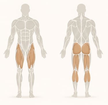 Diagramme anatomique minimaliste du corps humain ciblant les muscles inférieurs