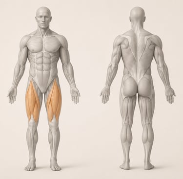 Diagramme anatomique du corps humain avec un focus sur les quadriceps