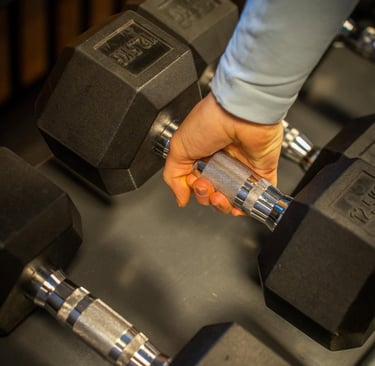 Zoom sur une haltère en sortie de rack chez E.FITNESS