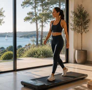 Femme réalisant une marche sur tapis dans un objectif de récupération active